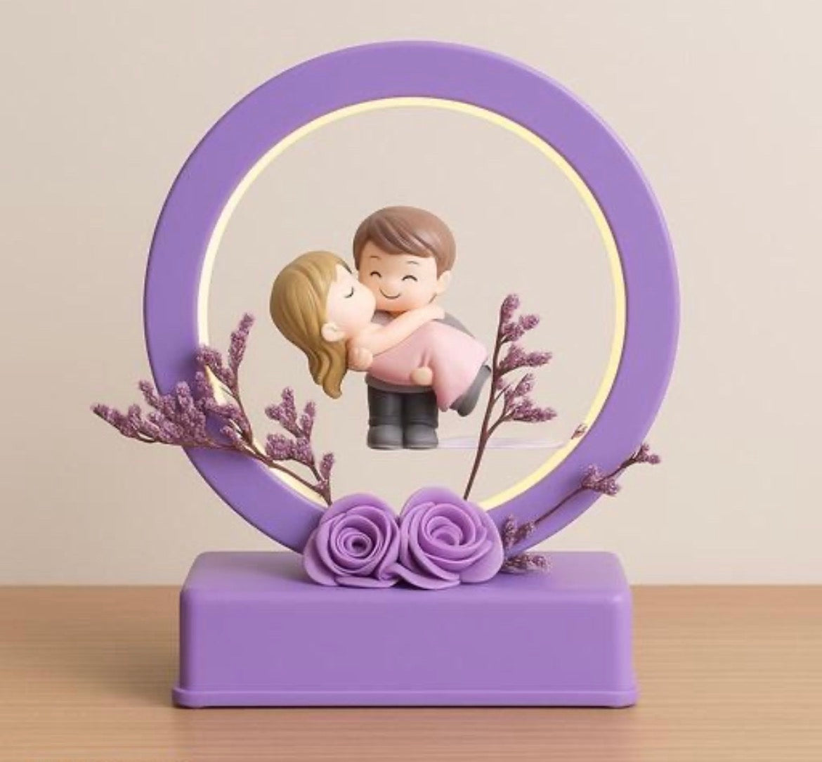 Musical Romantic Couple Showpiece with LED Lights – Hug Miniature Valentine Gift (35 × 24 cm)