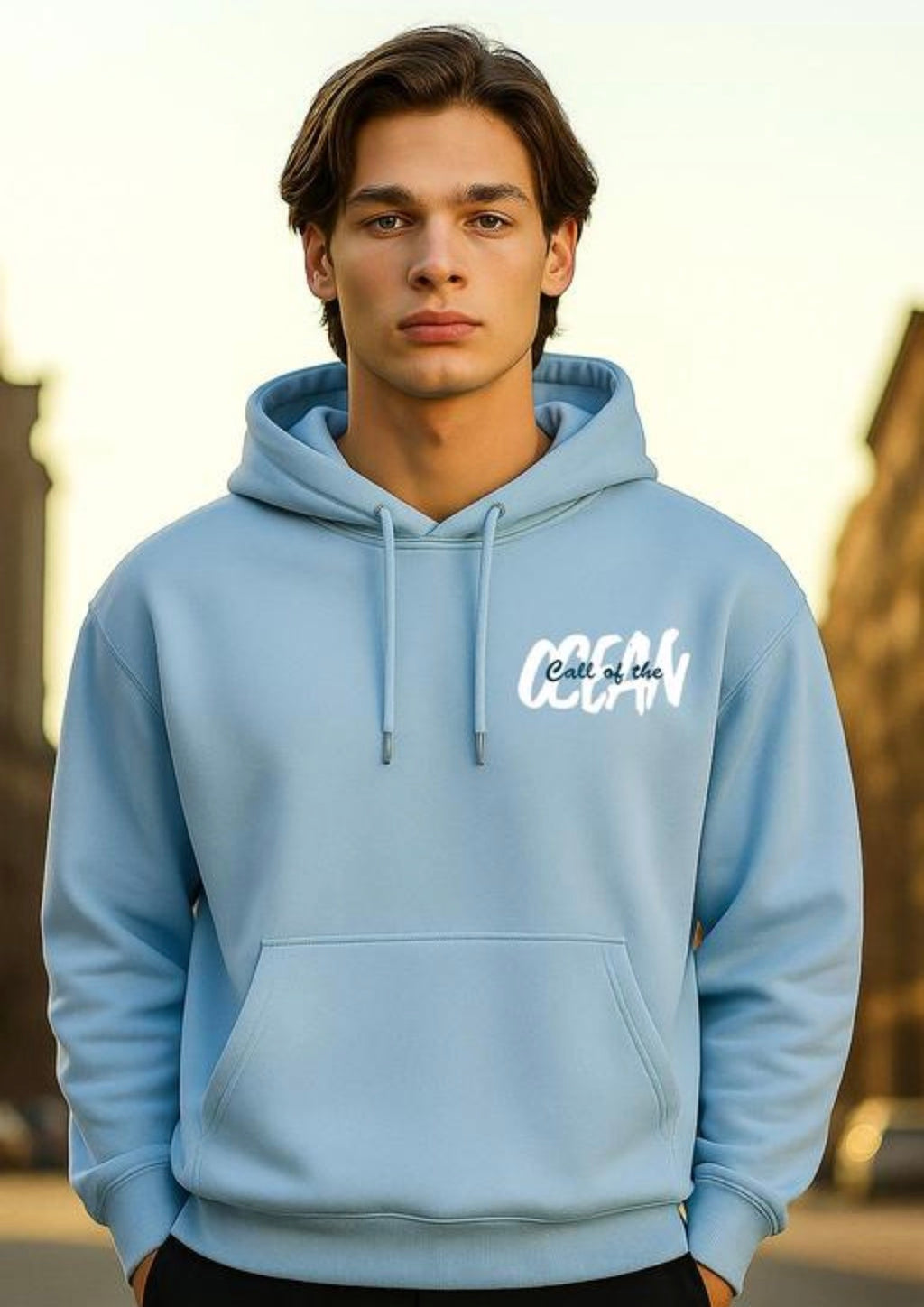 Men Printed Blue Hooded Sweatshirt