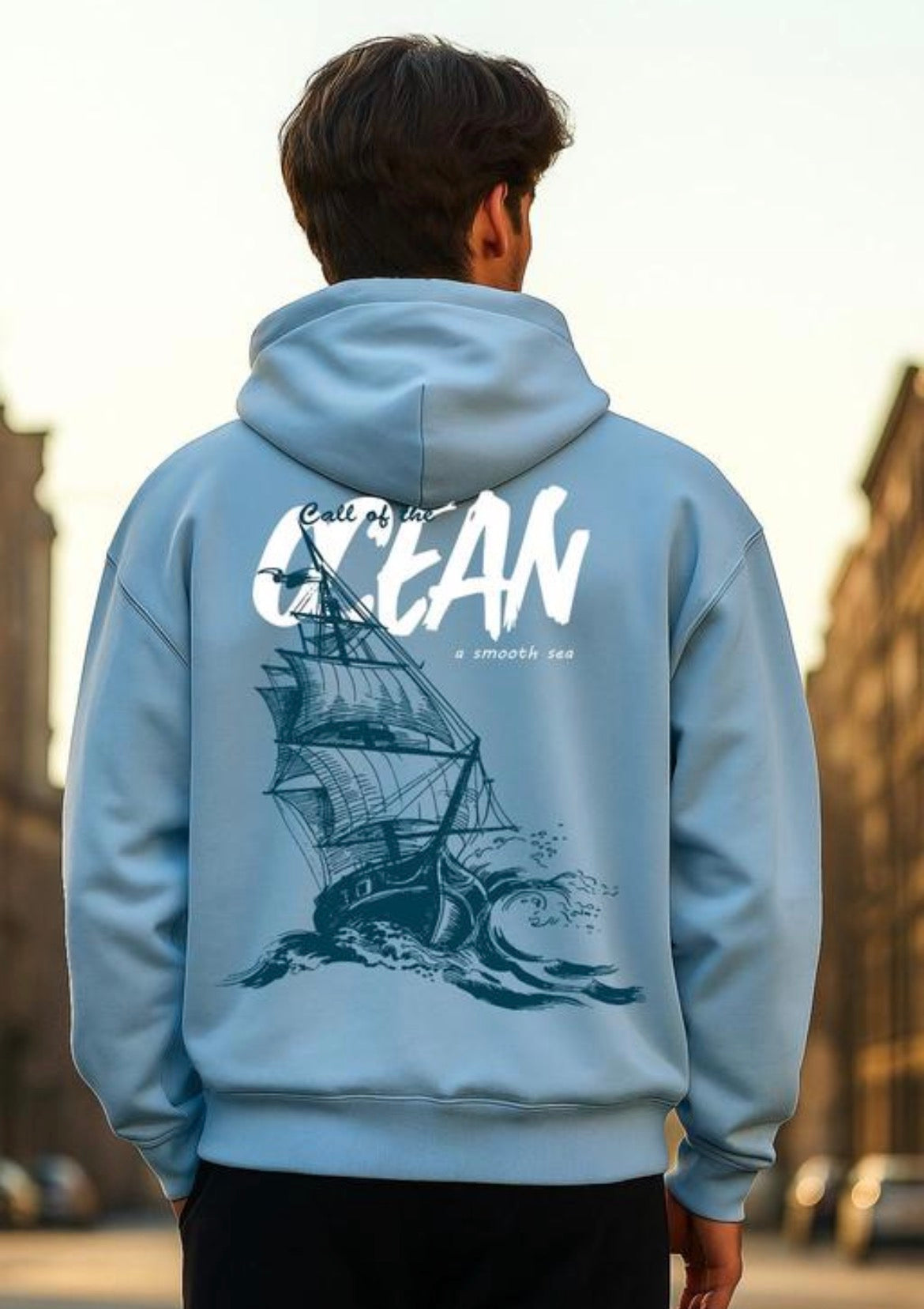 Men Printed Blue Hooded Sweatshirt